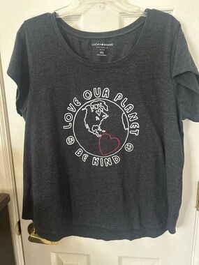 Lucky Brand Dark Charcoal Tee with Red Heart Graphic
